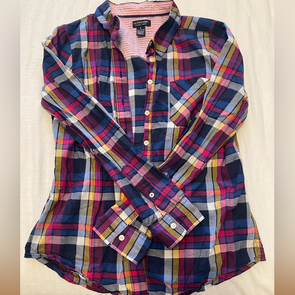 U.S. Polo Assn. Navy and Pink Plaid Button Down Shirt